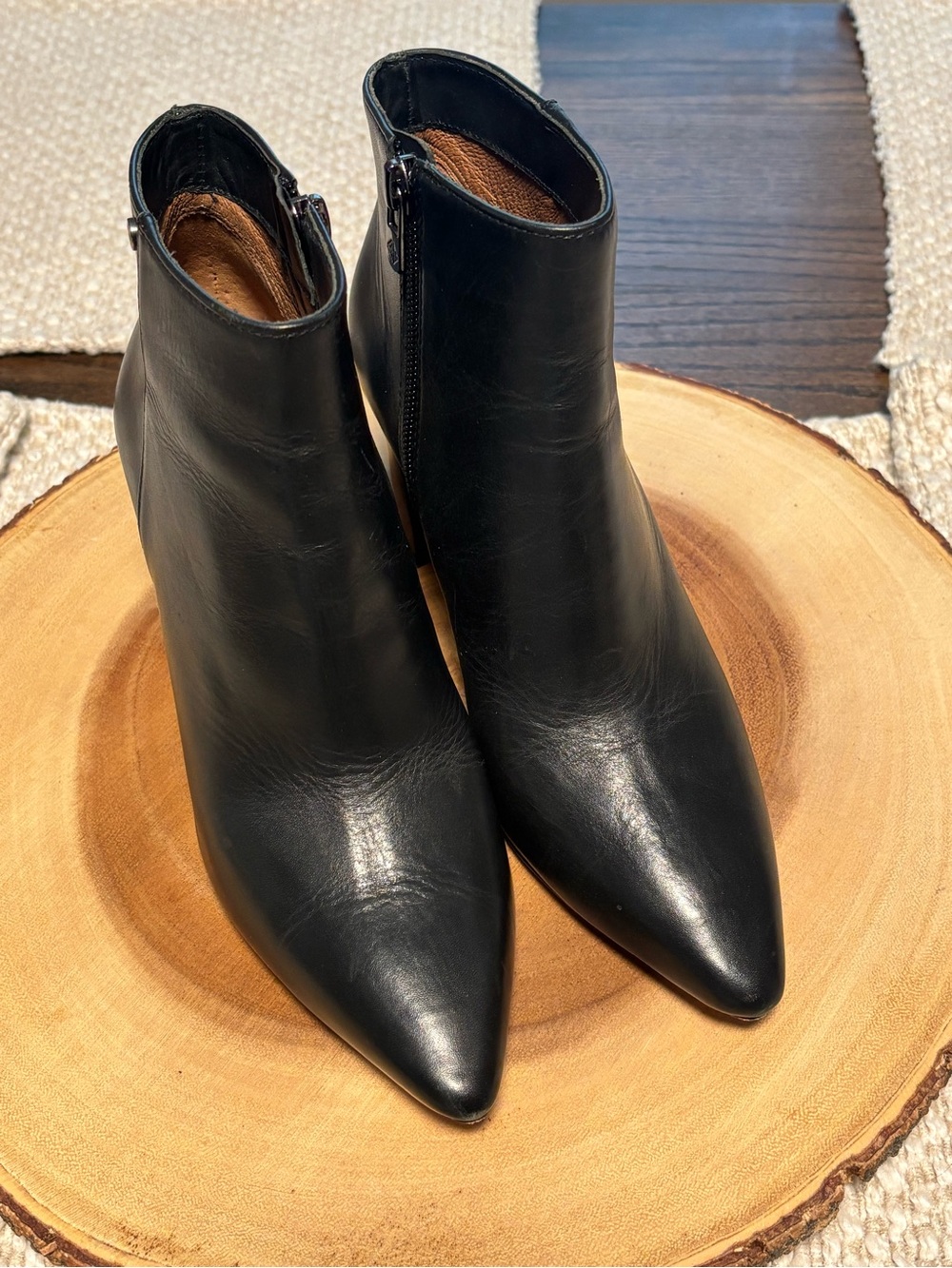 ANTONIO MELANI Black Leather Pointed Toe Ankle Booties